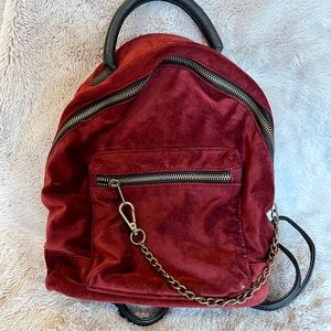 Red crushed velvet mini backpack
